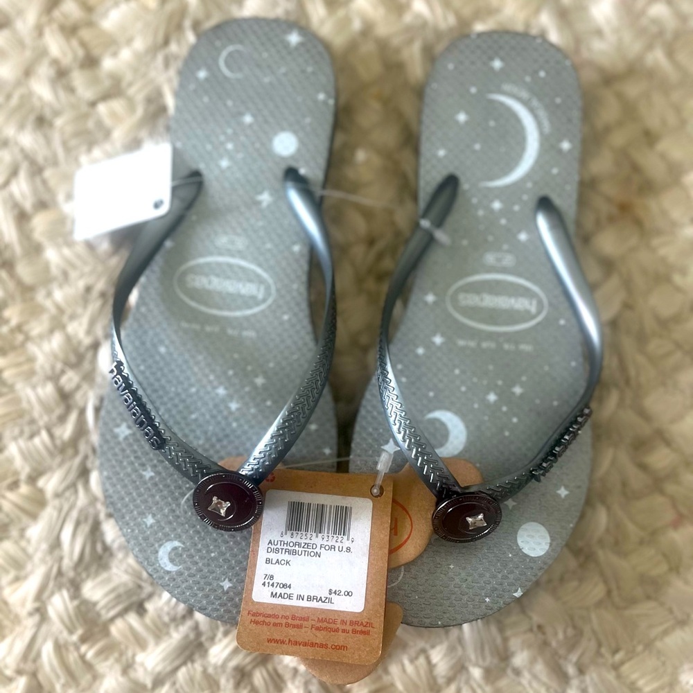 Havaianas Silver Flip Flops with Starry Design
